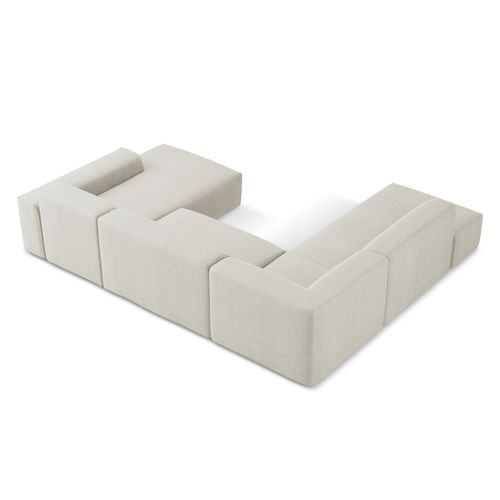 Canapé Panoramique 5 Places Gauche Keli En Tissu Texturé Beige Clair