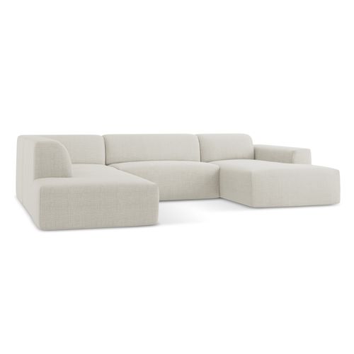 Canapé Panoramique 5 Places Gauche Keli En Tissu Texturé Beige Clair