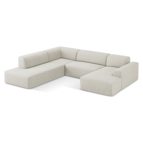 Canapé Panoramique 5 Places Gauche Keli En Tissu Texturé Beige Clair
