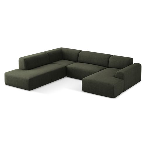 Canapé Panoramique 5 Places Gauche Keli En Tissu Texturé Olive