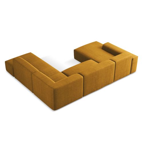 Canapé Panoramique 5 Places Droit Keli En Tissu Texturé Moutarde