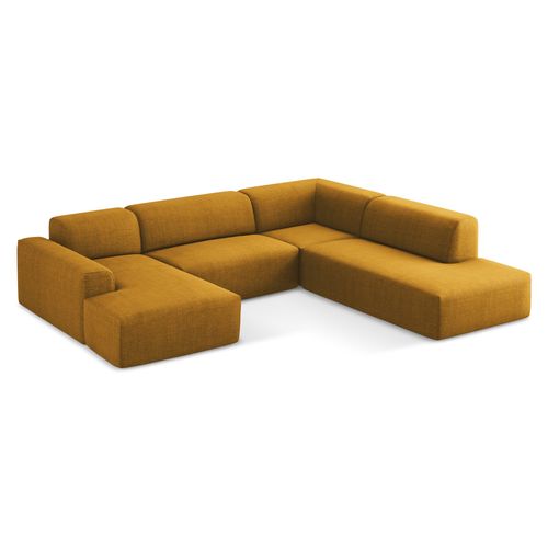 Canapé Panoramique 5 Places Droit Keli En Tissu Texturé Moutarde