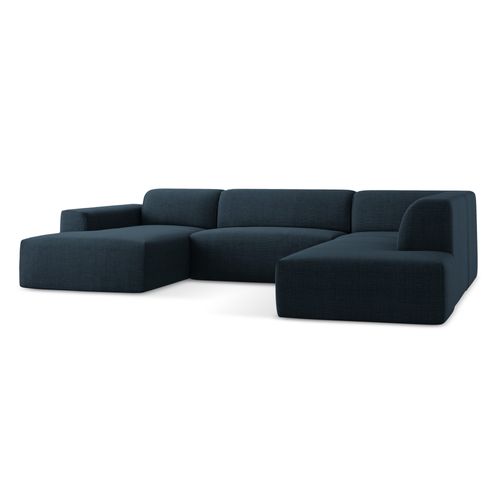 Canapé Panoramique 5 Places Droit Keli En Tissu Texturé Bleu Royal