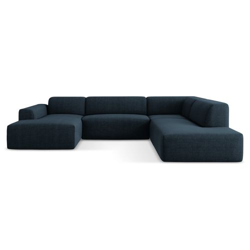 Canapé Panoramique 5 Places Droit Keli En Tissu Texturé Bleu Royal
