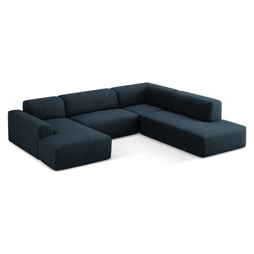 Canapé Panoramique 5 Places Droit Keli En Tissu Texturé Bleu Royal