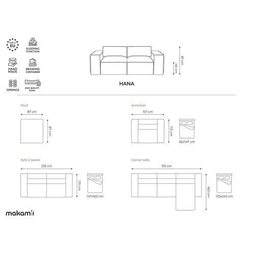 Canapé 2 Places Convertible Hana En Tissu Chenille Gris Clair