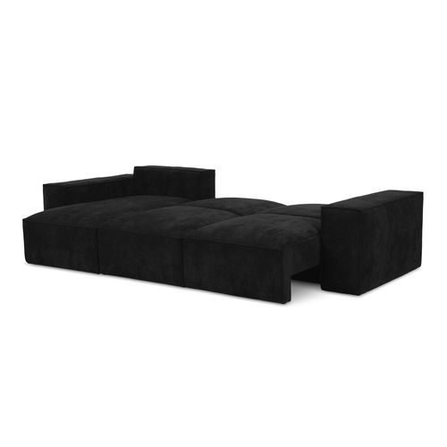 Canapé D’angle 3 Places Gauche Convertible Hana En Tissu Chenille Noir