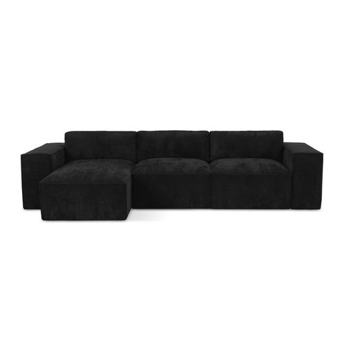 Canapé D’angle 3 Places Gauche Convertible Hana En Tissu Chenille Noir