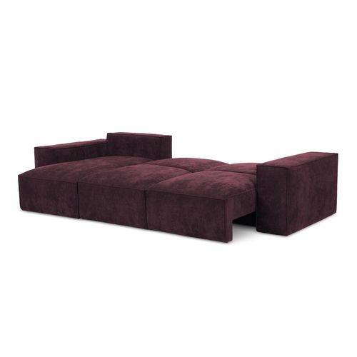 Canapé D’angle 3 Places Gauche Convertible Hana En Tissu Chenille Bordeaux