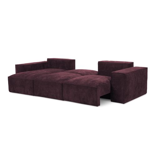 Canapé D’angle 3 Places Gauche Convertible Hana En Tissu Chenille Bordeaux