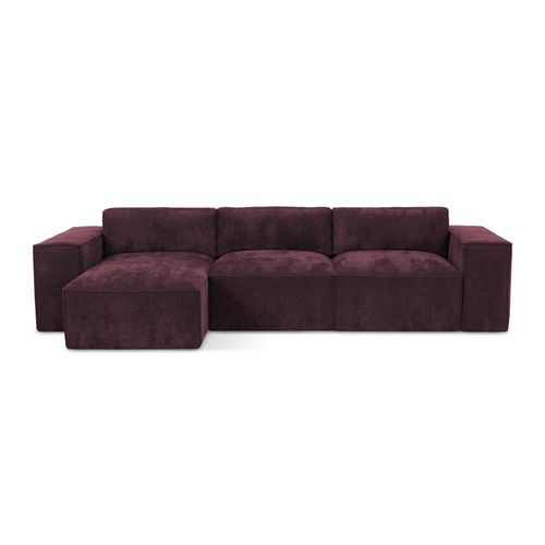 Canapé D’angle 3 Places Gauche Convertible Hana En Tissu Chenille Bordeaux
