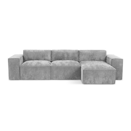 Canapé D'angle Droit Convertible Hana En Tissu Chenille Gris Clair