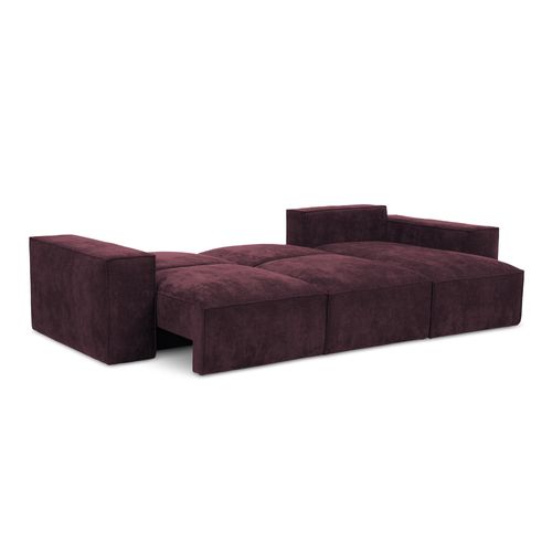 Canapé D'angle Droit Convertible Hana En Tissu Chenille Bordeaux