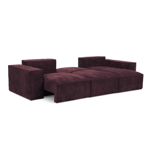 Canapé D'angle Droit Convertible Hana En Tissu Chenille Bordeaux