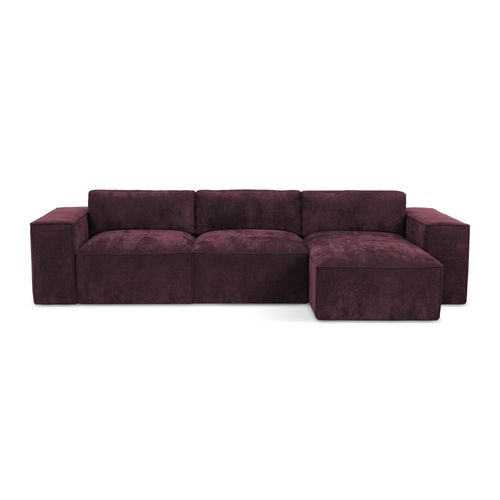 Canapé D'angle Droit Convertible Hana En Tissu Chenille Bordeaux
