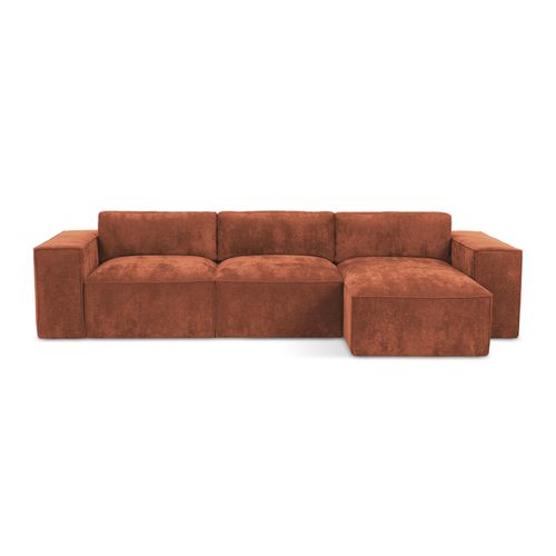 Canapé D'angle Droit Convertible Hana En Tissu Chenille Terre Cuite