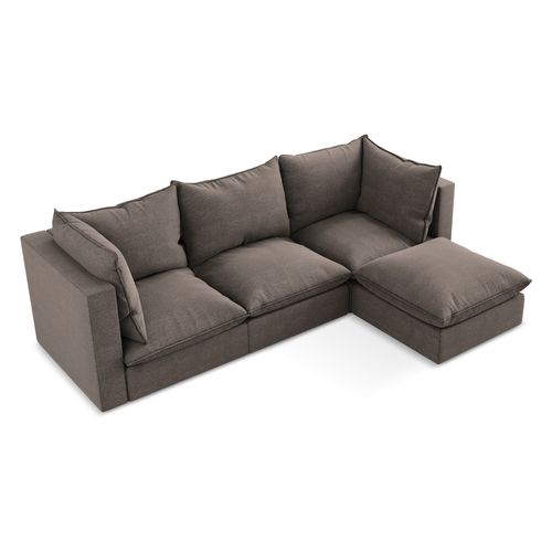 Canapé D'angle 3 Places Modulaire Droit Manao En Tissu Bouclette Chocolat