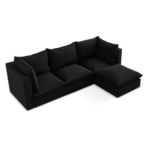Canapé D'angle 3 Places Modulaire Droit Manao En Tissu Bouclette Noir
