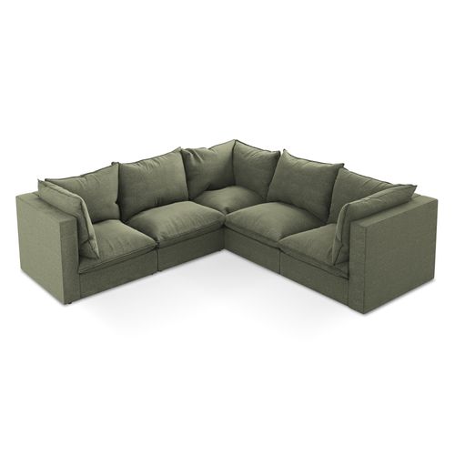 Canapé D'angle 4 Places Modulaire Manao En Tissu Bouclette Olive