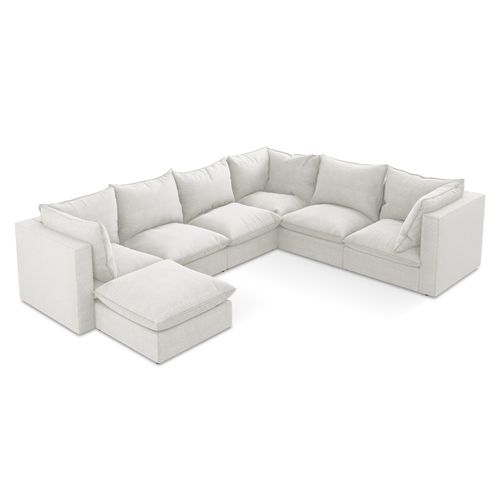 Canapé Panoramique 5 Places Modulaire Manao En Tissu Bouclette Blanc
