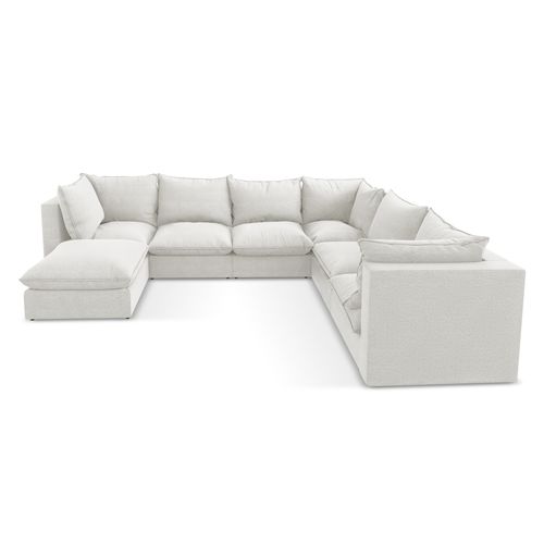 Canapé Panoramique 5 Places Modulaire Manao En Tissu Bouclette Blanc