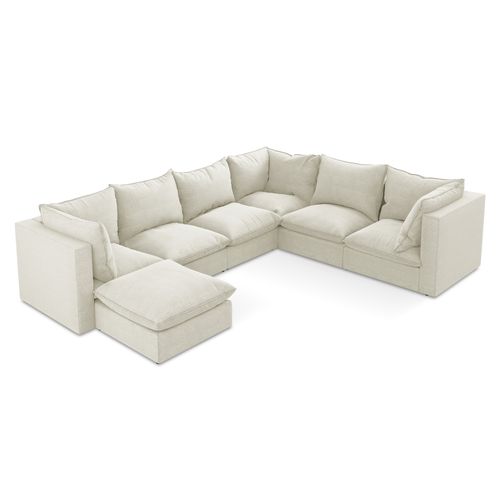 Canapé Panoramique 5 Places Modulaire Manao En Tissu Bouclette Sable