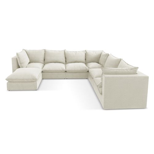 Canapé Panoramique 5 Places Modulaire Manao En Tissu Bouclette Sable