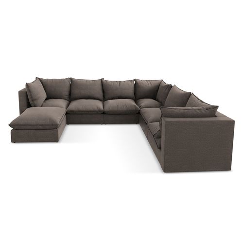 Canapé Panoramique 5 Places Modulaire Manao En Tissu Bouclette Chocolat