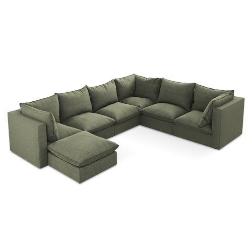 Canapé Panoramique 5 Places Modulaire Manao En Tissu Bouclette Olive
