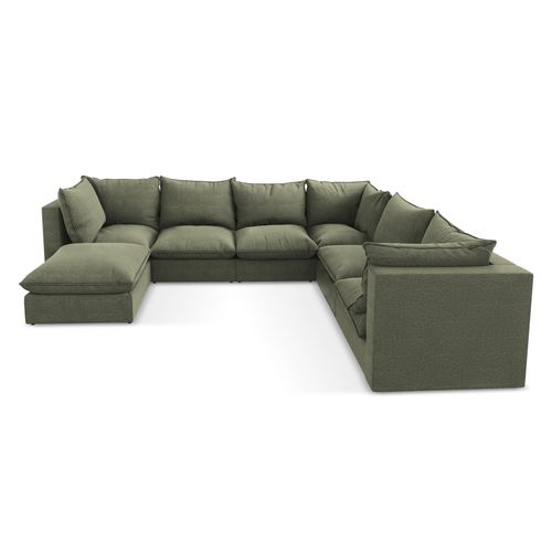 Canapé Panoramique 5 Places Modulaire Manao En Tissu Bouclette Olive