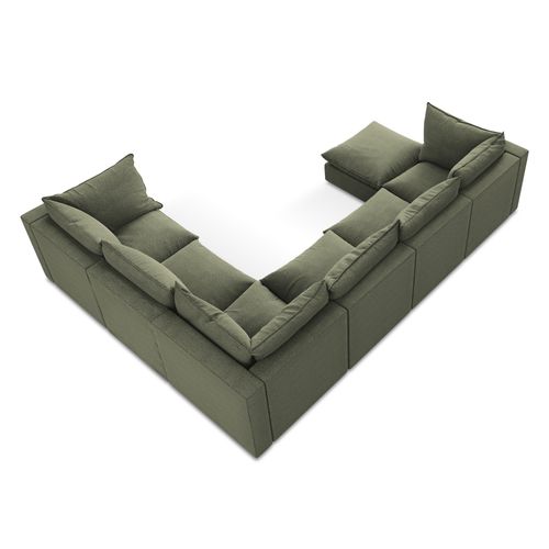 Canapé Panoramique 5 Places Modulaire Manao En Tissu Bouclette Olive