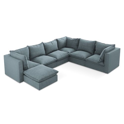 Canapé Panoramique 5 Places Modulaire Manao En Tissu Bouclette Jeans