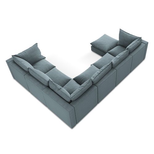 Canapé Panoramique 5 Places Modulaire Manao En Tissu Bouclette Jeans