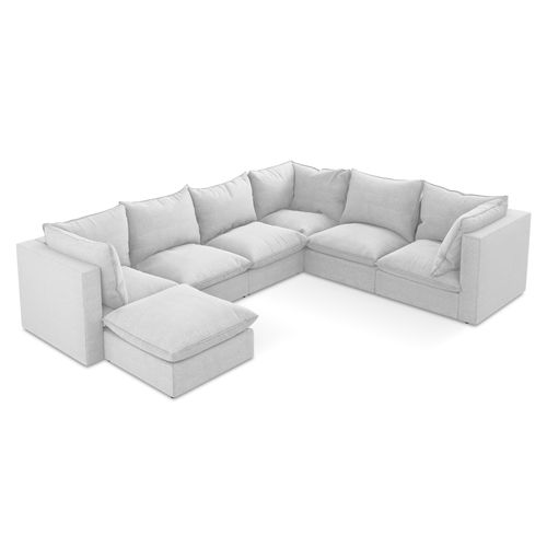 Canapé Panoramique 5 Places Modulaire Manao En Tissu Bouclette Argent