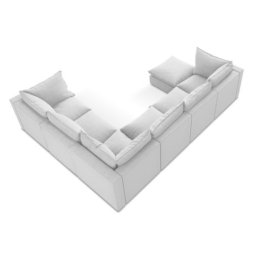 Canapé Panoramique 5 Places Modulaire Manao En Tissu Bouclette Argent