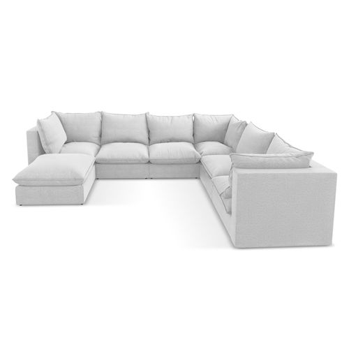 Canapé Panoramique 5 Places Modulaire Manao En Tissu Bouclette Argent