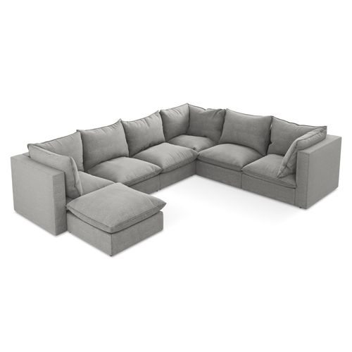 Canapé Panoramique 5 Places Modulaire Manao En Tissu Bouclette Gris Clair