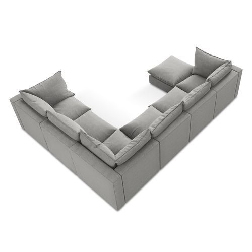 Canapé Panoramique 5 Places Modulaire Manao En Tissu Bouclette Gris Clair