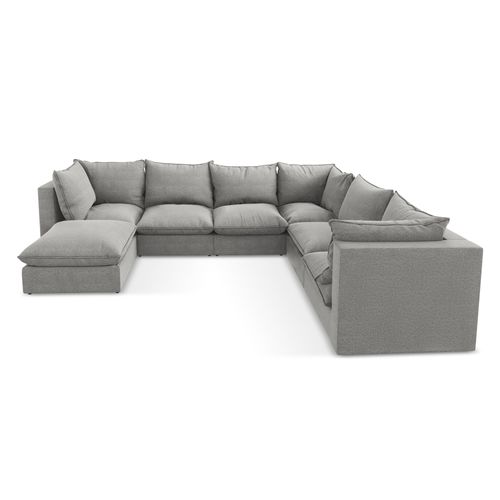 Canapé Panoramique 5 Places Modulaire Manao En Tissu Bouclette Gris Clair