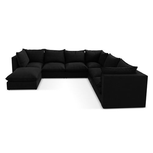 Canapé Panoramique 5 Places Modulaire Manao En Tissu Bouclette Noir