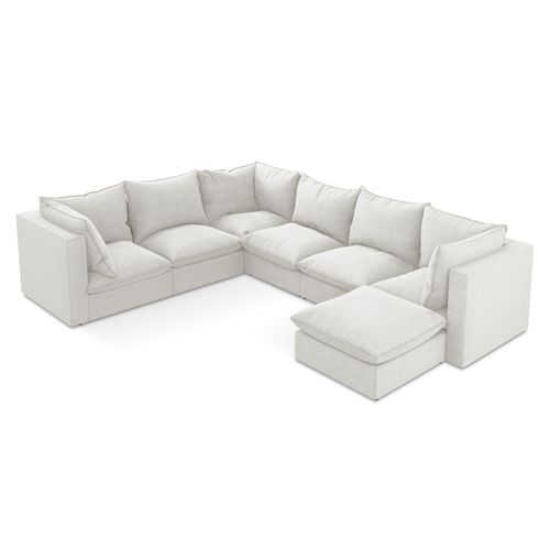 Canapé Panoramique 5 Places Modulaire Manao En Tissu Bouclette Blanc
