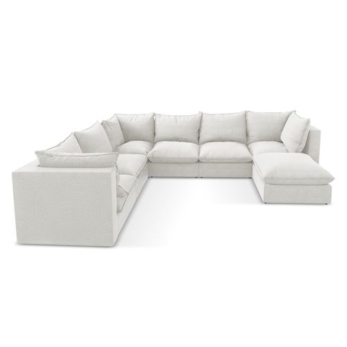 Canapé Panoramique 5 Places Modulaire Manao En Tissu Bouclette Blanc