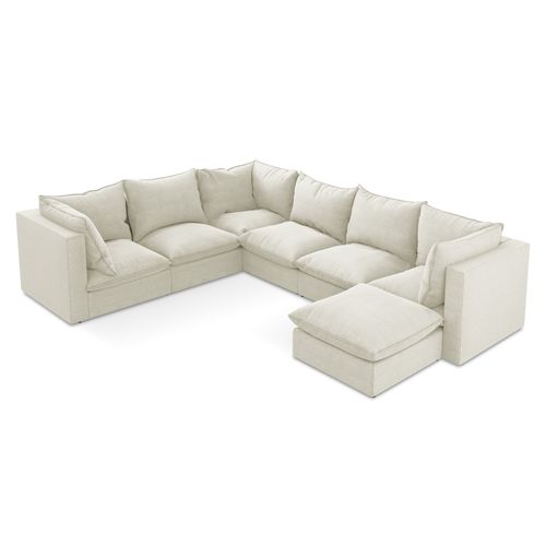 Canapé Panoramique 5 Places Modulaire Manao En Tissu Bouclette Sable