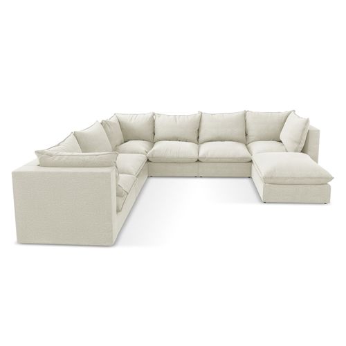 Canapé Panoramique 5 Places Modulaire Manao En Tissu Bouclette Sable