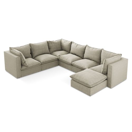 Canapé Panoramique 5 Places Modulaire Manao En Tissu Bouclette Taupe