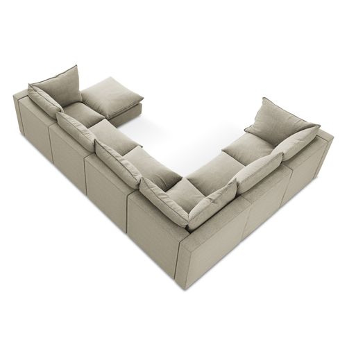 Canapé Panoramique 5 Places Modulaire Manao En Tissu Bouclette Taupe
