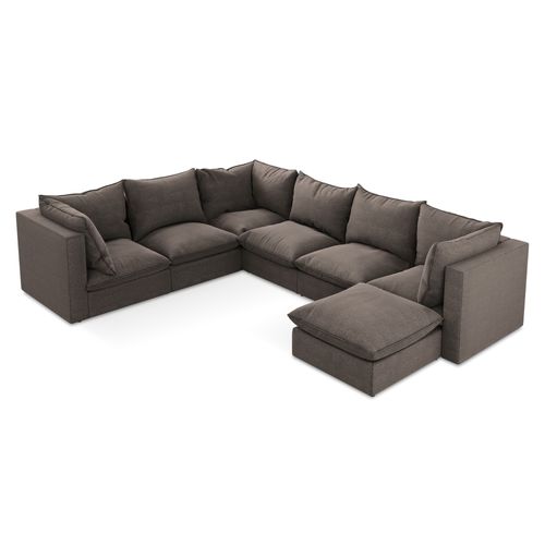 Canapé Panoramique 5 Places Modulaire Manao En Tissu Bouclette Chocolat