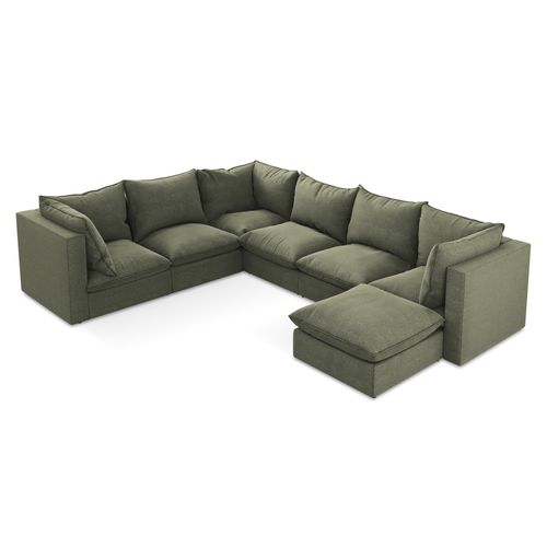 Canapé Panoramique 5 Places Modulaire Manao En Tissu Bouclette Olive