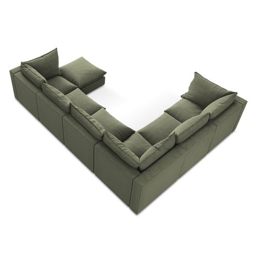 Canapé Panoramique 5 Places Modulaire Manao En Tissu Bouclette Olive
