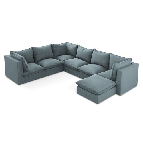 Canapé Panoramique 5 Places Modulaire Manao En Tissu Bouclette Jeans